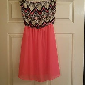 Strapless neon pink dress